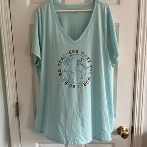 Lane Bryant Blue Teachers Make The World Go Round V-Neck Graphic Tee, 26/28